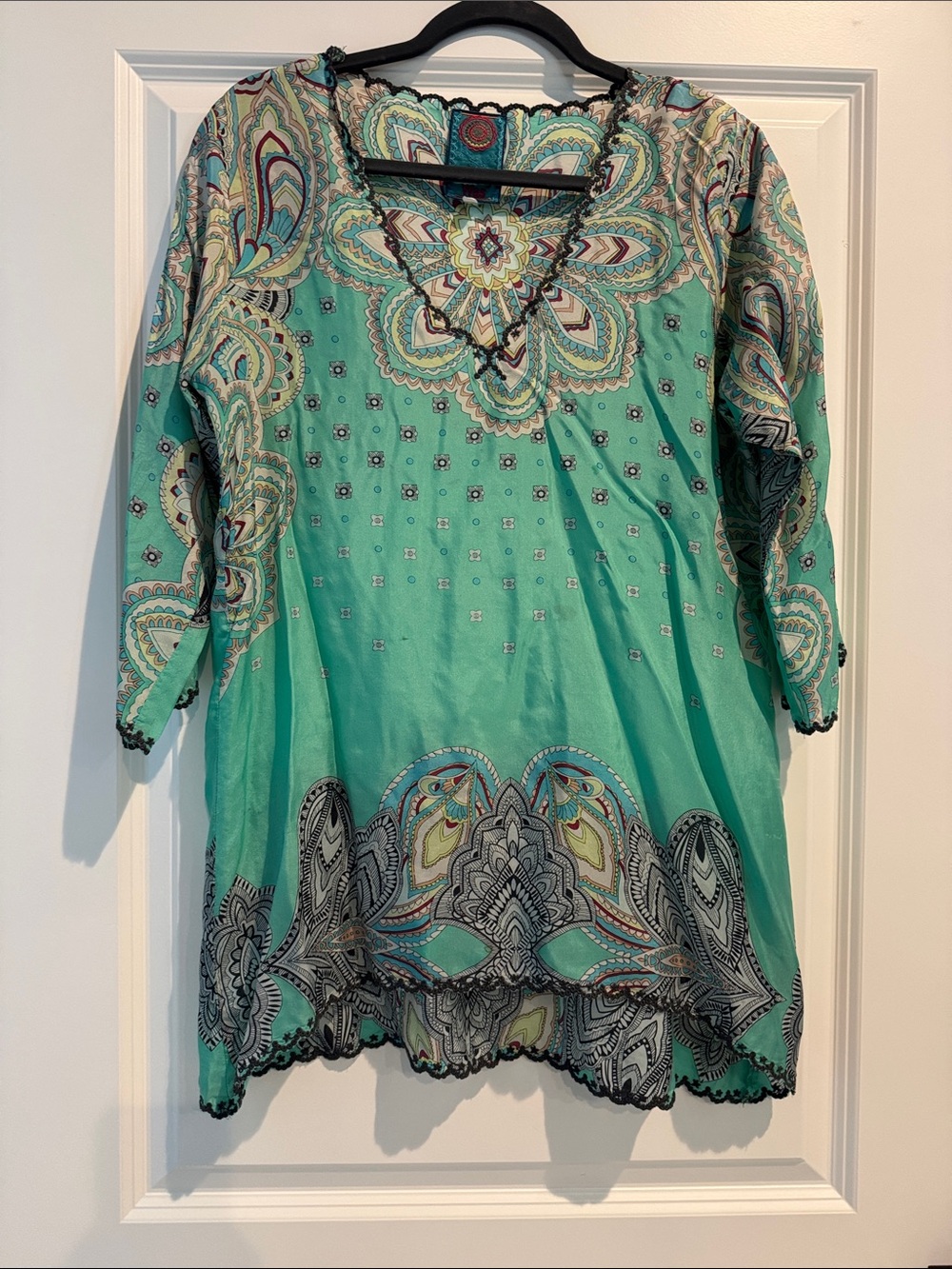 Johnny Was Teal Paisley Embroidered Tunic